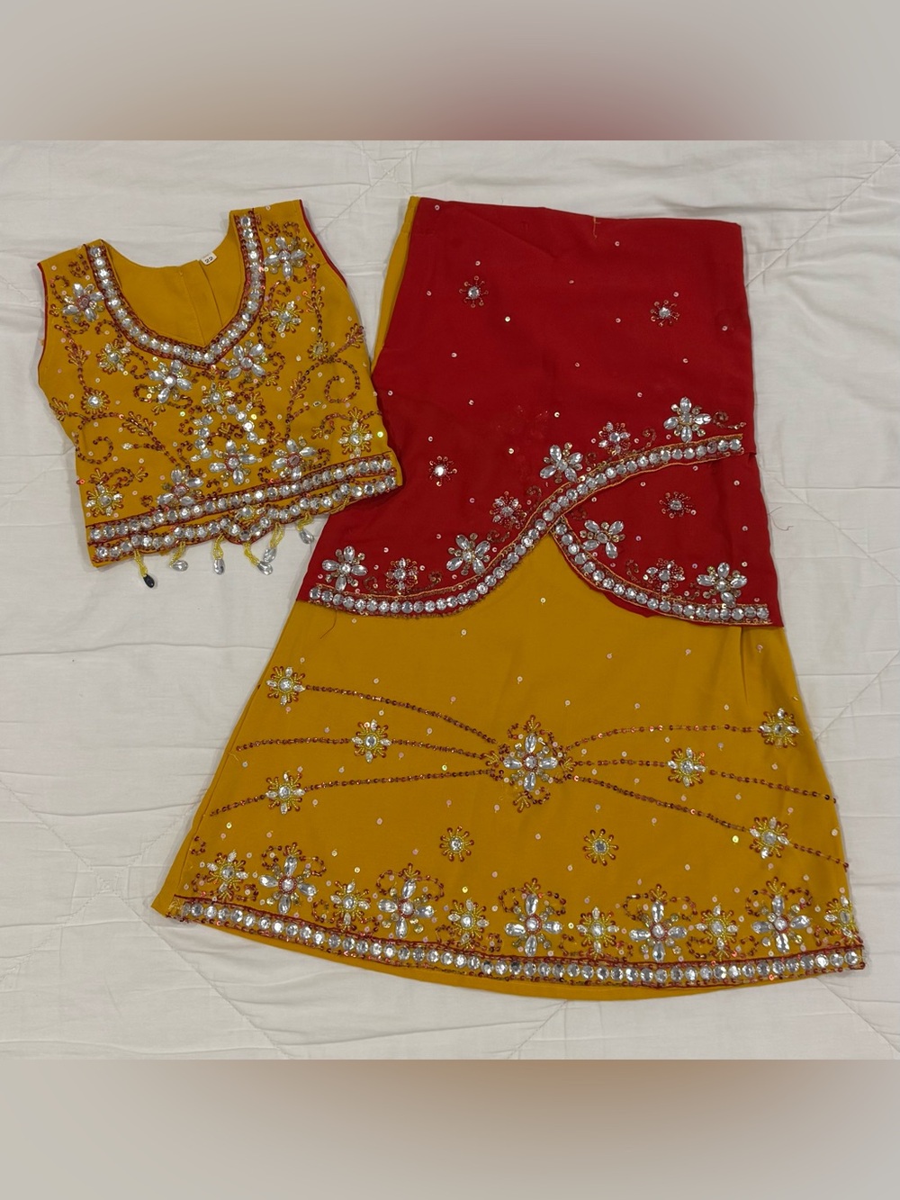 Toddler Girl Red And Yellow Lehenga Lengha Choli Size 22 (4-5 Year) Diwali